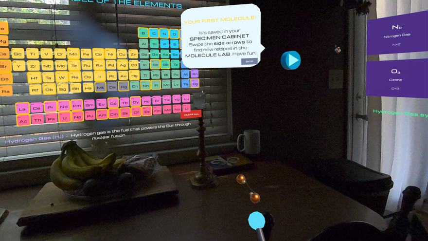 The tutorial hands you your first molecule and points at the cabinet.
